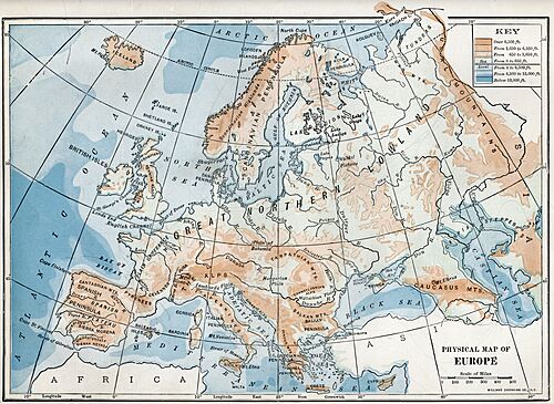 1916 physical map Europe