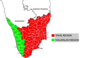 Kerala and Tamil Nadu - combined district map