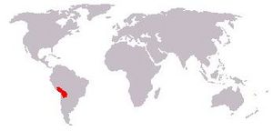 World map showing highlighted range covering portions of Peru and Bolivia