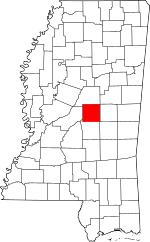 Map of Mississippi highlighting Leake County