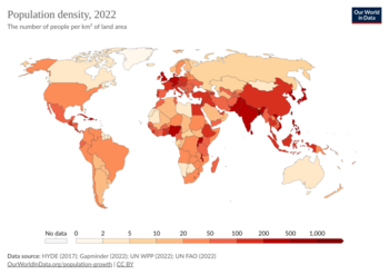 Population density map of the world