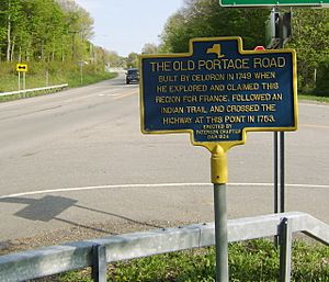 Historical marker on NY 394 east of Westfield commemorating the Old Portage Road.