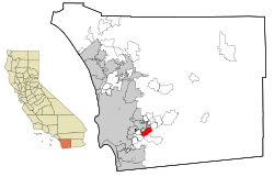 Location in San Diego County and the state of California