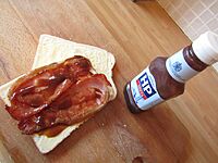 -2019-09-04 Bacon sandwich with HP sauce, Cromer.JPG