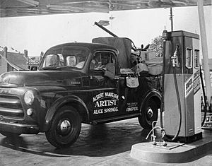 Albert Namatjira refuelling for a trip to Alice Springs