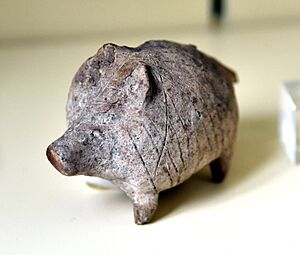 Pig-shaped rattle from Shuruppak, Iraq. Baked clay. Early Dynastic period, 2500-2350 BCE. Pergamon Museum, Berlin, Germany