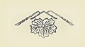 A publisher's seal in the shape of a flower within a stylized mountain