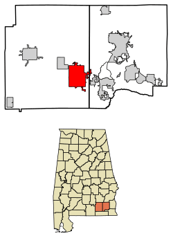 Location of Enterprise in Coffee County and Dale County, Alabama.