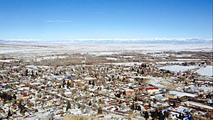 Del Norte from the summit of Lookout Mountain with the Sangre de Cristo Range in the background.