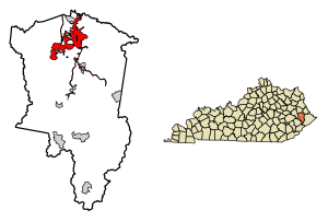 Location of Prestonsburg in Floyd County, Kentucky.