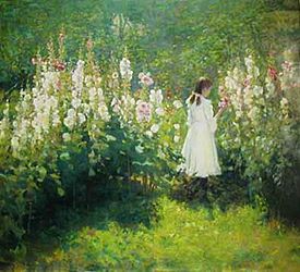 Girl-Hollyhocks-Hafen