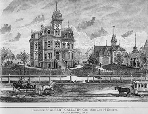 Historic American Buildings Survey Thompson and West Illustrator in History of Sacramento County Photo Copy 1960 NORTH ELEVATION (1880) - Albert Gallatin House, 1527 H Street, HABS CAL,34-SAC,19-1 (cropped)