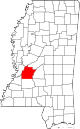 State map highlighting Hinds County