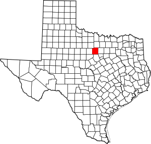 Map of Texas highlighting Palo Pinto County