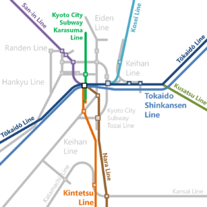 Railway map around Kyoto Station