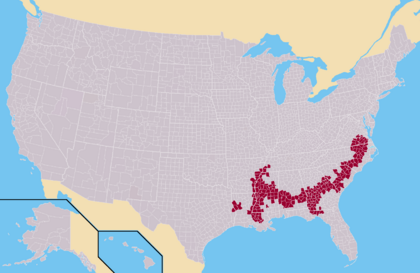 Southern counties with 40 percent African-American population in 2000