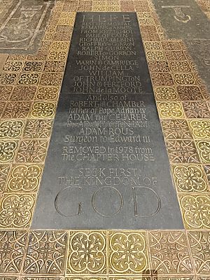 Stone making the 1978 reburial of Medieval monks at St Albans Cathedral, December 2021