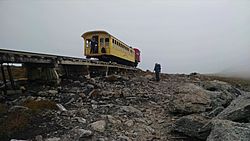 Cog railway NH with hiker, 2016