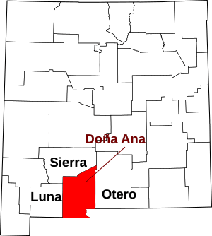 Map of New Mexico highlighting Doña Ana County