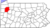 State map highlighting Venango County