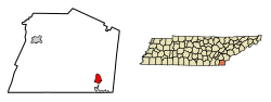 Location of Ducktown in Polk County, Tennessee.
