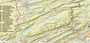 USGS relief-Broad Mountain and Terrains it dominates west of the Lehigh Gorge and north of Tamaqua, Nesquehoning and Jim Thorpe, PA