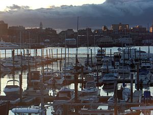 A South Portland marina overlooking the city of Portland