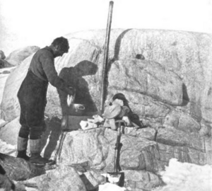 Forde Cooking Seal Fry on the Blubber Stove at Cape Roberts