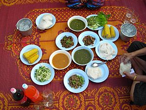 A traditional family breakfast in the Isan, Thailand