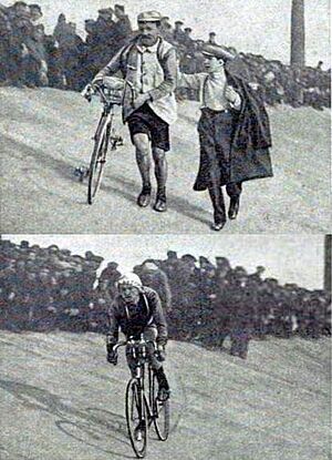 Arrivée du tour des Flandres 1919, en haut premier Henri Van Lerberghe, en bas deuxième Lucien Buysse
