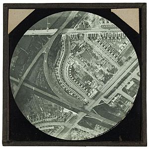 Cecil Shadbolt collection - 54 - An aerial view showing Stonebridge Road, Stamford Hill, and Seven Sisters Curve, part of the Tottenham and Hampstead Junction Railway, taken from 2000ft