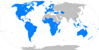 De-facto Latin script distribution map