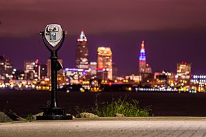 Skyline of Downtown Cleveland as seen from Lakewood Park at night