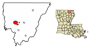 Location of Bastrop in Morehouse Parish, Louisiana.