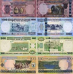 Current banknotes of the Rwandan franc