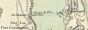 A plan of the operations of the King's army, Chevaux de Frise between Fort Lee and Fort Washington, detail