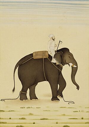 Mahout on an elephant; gouache on paper