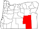 State map highlighting Harney County