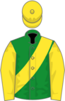 Green, yellow sleeves, sash and cap