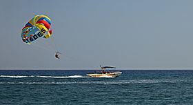 Parasailing in Prasonisi. Rhodes, Greece