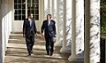 President Bush, Barack Obama walking