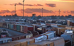 Boxcars, Rialto, California, Sunset