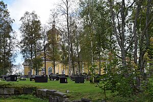 The Church in Kaustinen on the sloping churchhill.