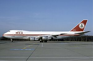 Middle East Airlines (OD-AGJ) B747-200 taxiing at Euroairport in 1984