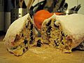 Cut stollen on wooden board