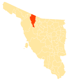 Location of the municipality in Sonora.