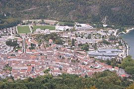 Aerial view of Nantua and the lake of Nantua