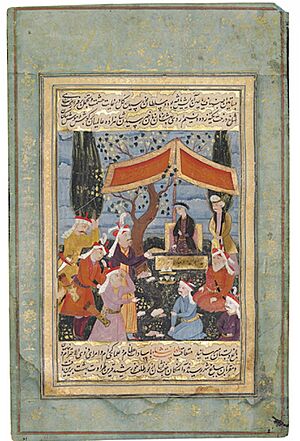 Shah Tahmasp holding court, attributable to Mu'in Musavvir, Safavid Isfahan, circa 1670 A