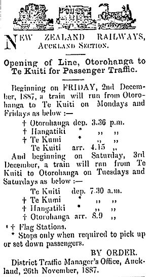 1887 Ōtorohanga-Te Kuiti timetable