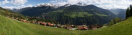 Calfreisen, on southern end is Ruine Bernegg and further down in the valley is Castiel church.